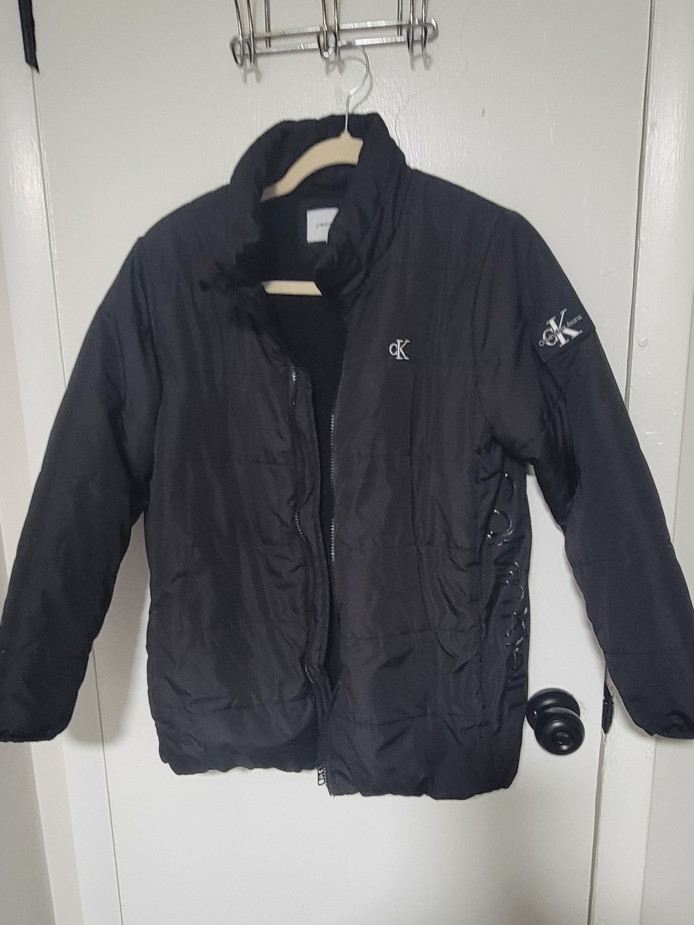 Calvin Klein Jeans Boys Puffer Jacket Black Logo Size L 14/16